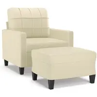 vidaXL Fåtölj med fotpall gräddvit 60 cm konstläder