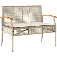 vidaXL Trädgårdsbänk Med Kudde, Beige, Polyrotting Och Akacia
