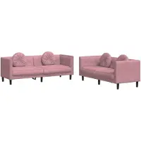 vidaXL Soffgrupp med kuddar 2 delar rosa sammet