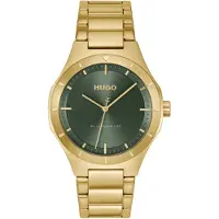 HUGO Lit gold-tone watch with green dial