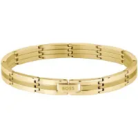 HUGO BOSS Gold-effect striped cuff with logo clasp