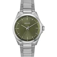 HUGO Seam stainless-steel watch with green textured dial