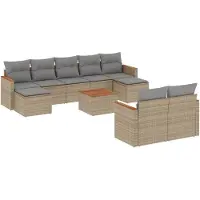 vidaXL Soffgrupp för trädgård med dynor 10 delar mixbeige konstrotting