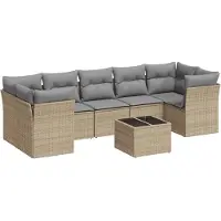vidaXL Matgrupp för trädgården med dynor 8 delar beige konstrotting