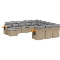 vidaXL Loungegrupp för trädgården m. dynor 11 delar beige konstrotting