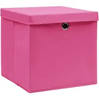 vidaXL Förvaringslådor med lock 10 st 28x28x28 cm rosa
