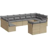 vidaXL Soffgrupp för trädgården 12 delar med dynor beige konstrotting