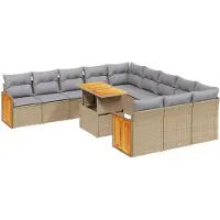 vidaXL Loungegrupp för trädgården m. dynor 11 delar beige konstrotting