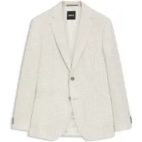 BOSS Slim-fit blazer in checked linen, cotton and silk