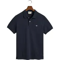 Gant för män. 2220 Pikétröja med smal passform i navy Shield pique (XXL), Casual, Bomull, Kort ärm, Marino