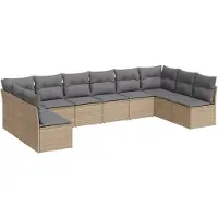 vidaXL Soffgrupp för trädgård med dynor 10 delar beige konstrotting