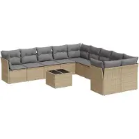 vidaXL Loungegrupp för trädgården m. dynor 11 delar beige konstrotting
