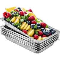 Vevor 6-pack ångbordsformar 20,9 x 12,8 x 2,6 tum djupa ångbordsformar full storlek 8,5 l djupa matbehållare rostfritt stål ugnsplåt hotellformar anti-jam ångbordsform mat