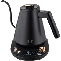Adler AD 1349, 1 l, 1100 W, Svart, Guld, Justerbar termostat, Vattennivå indikator, Sladdlös