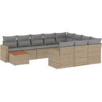 vidaXL Loungegrupp för trädgården m. dynor 11 delar beige konstrotting