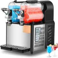 Vevor Kommersiell Slushmaskin, 3Lx2 Dubbeltanksmaskin för Frysta Drycker, 24 Koppar Rostfritt Stål Margarita Smoothie Frysta Drycker, Slushmaskin för Hemmafester Restauranger Caféer Barer