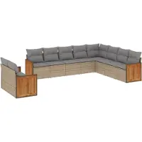 vidaXL Soffgrupp för trädgård med dynor 10 delar beige konstrotting