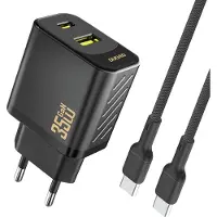 Dudao 35W GaN-väggladdare med USB-C, USB-A och USB-C-kabel – Svart