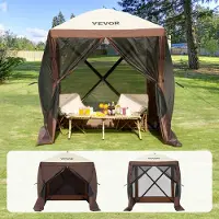 Vevor Pop Up-paviljongtält, popup-skärmtält med 4-sidigt solskydd, 4 avtagbara vindskydd och nätfönster, 6x6FT snabbmonterat skärmtält med myggnät, brunt
