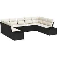 vidaXL Trädgårdsoffset med kudde 9 pcs Svart och kräm Polyrattan
