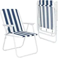 Springos Fällstol för camping och strand 52x59x80 cm - mörkblå vit