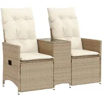 vidaXL Trädgårdssoffa fällbar 2-sits med bord beige konstrotting