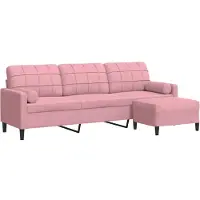 vidaXL 3-sitssoffa med fotpall rosa 210 cm sammet