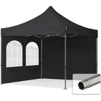 TOOLPORT 3x3 m snabbtält, Premium stål, med sidodelar (foenster), svart