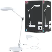 Paulmann LED skrivbordslampa Numis, dimbar, Vitt / opal, Arbetsrum / kontor, Aluminium / grå / zink, Modern, LED-bordslampa