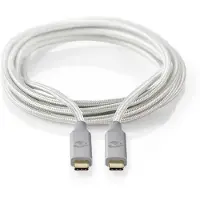 Nedis USB-kabel | USB 3.2 Gen 2x2 | USB-C(tm) Hane | USB-C(tm) Hane | 100 W | 4K@60Hz | 20 Gbps | Guldplaterad | 2.00 m | Rund | Flätad / Nylon | Silver | Kartong med täckt fönster