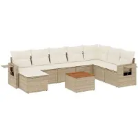 vidaXL Soffgrupp för trädgården med dynor 9 delar beige konstrotting