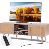 Vevor Rotting TV-bänk för 65" TV Boho TV-bänk med inbyggt uttag Ek