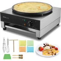 Vevor elektrisk crêpe-maskin, 16-tums kommersiell crêpe-maskin, 3000W platt crêpe-stekplatta, non-stick pannkaksmaskin i rostfritt stål, rund pannkaksugn för flingor med temperaturkontroll