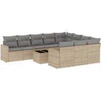 vidaXL Loungegrupp för trädgården m. dynor 11 delar beige konstrotting
