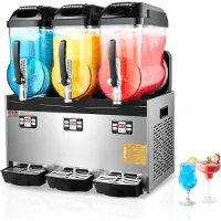 Vevor Kommersiell Slushmaskin, 12Lx3 Trippeltanksmaskin för Frysta Drycker, 144 Koppar Rostfritt Stål Margarita Smoothie Frysta Drycker, Slushmaskin för Hemmafester Restauranger Caféer Barer