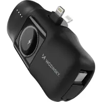 Wozinsky WF16-YLS 5000mAh Lightning Power Bank med inbyggd USB-C-kabel och Apple Watch-laddare - 15W - Svart
