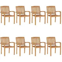 vidaXL Stapelbara trädgårdsstolar med dynor 8 st massiv teak