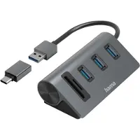 Hama 00200140 USB-hubb 5 Port USB-A, microSD, SD USB 3.2 Gen1 5 GBit/s SD-kortläsare, med USB-C-kontakt Grå