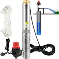 Vevor Djupbrunnspump, 550W 230V/50Hz, 50L/min 89 m tryck, 20 m sladd och automatisk tryckbrytare, 8,2 cm vattenpumpar i rostfritt stål för industri, bevattning och hemmabruk, IP68 vattentät