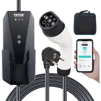 Vevor Bärbar elbilsladdare Typ 2, 16A 3,7 kW, Elbilsladdare med 8,6 m laddningskabel CEE 7/7-kontakt, IEC 62196 Laddstation för elbilar med förvaringsväska och krok för laddningskabel, IP66