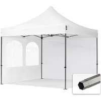 TOOLPORT 3x3 m snabbtält, Premium stål, med sidodelar (foenster), vit