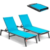 Vevor Schäslongstolar för utomhusbruk, aluminium uteplatsstolar med justerbara 5-lägen, hopfällbara poolstolar, vilfåtölj och helt plana solariefåtöljer för uteplats, strand, pool, blå, 2 st
