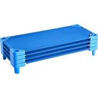 Vevor Stapelbar barnsäng, 4-pack, bärbara tupplurar för småbarn, standardstorlek 132 cm L x 63 cm B, dagvårdssängar för barn, förskoleklassrum, dagvårdssängar för att sova, vila, tupplur, blå