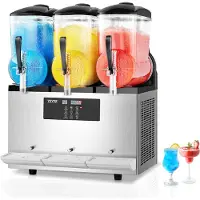 Vevor Kommersiell Slushmaskin, 12Lx3 Trippeltanksmaskin för Frysta Drycker, 144 Koppar Rostfritt Stål Margarita Smoothie Frysta Drycker, Slushmaskin för Hemmafester Restauranger Caféer Barer