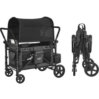 Vevor Barnvagn för 4 barn, Push-Pull Quad Hopfällbar Barnvagn med Justerbart Handtag, Säkerhetssele och Avtagbar Sufflett, 4-sits Barnvagn för Camping, Mörkgrå och Svart (145 kg Last)