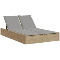 vidaXL Dubbel solsäng med dynor beige konstrotting