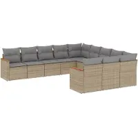 vidaXL Soffgrupp för trädgård med dynor 11 delar mixbeige konstrotting