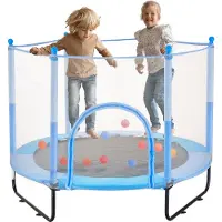 Vevor 60" barnstudsmatta, 1,5 meter inomhus- och utomhusstudsmatta, mini-studsmatta för småbarn med säkerhetsnät och basketkorg, födelsedagspresenter, julleksaker för barn från 3 år, blå