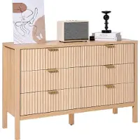 Vevor Byrå med 6 räfflade lådor, träbyrå med utdragbar låda och tippskydd, modern minimalistisk byrå, garderobsorganisatör för vardagsrum, hall, sovrum, entré, ljust trä