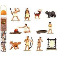 Safari Ltd. Powhatan Indianer Toob - 12 Figurer: Camp Fire Canoe Deer Hide Warriors Pocahontas Chief WHUNSONCOCK & MER - Utbildningsleksakssiffro